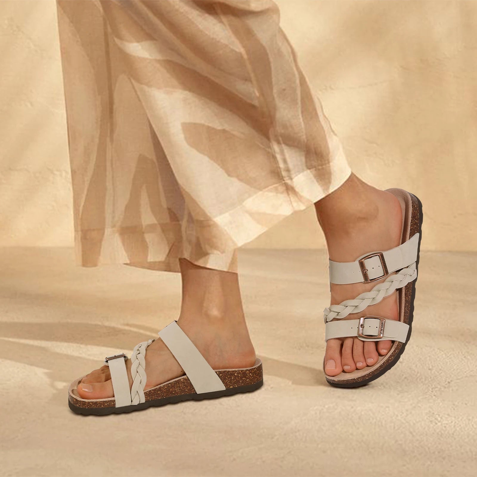 Women's Arch Support Cork Sandals with Adjustable Buckle
