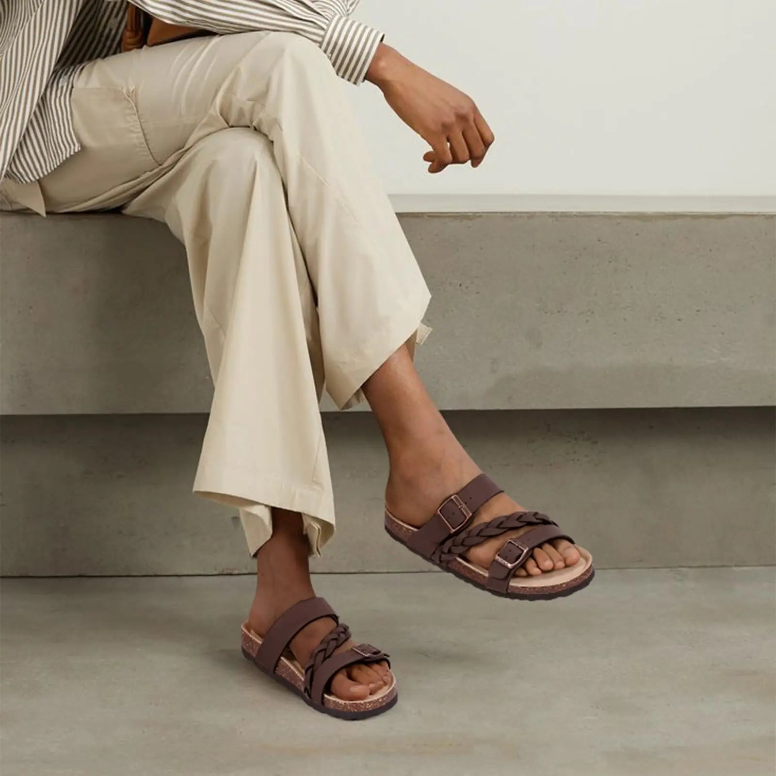 Women's Arch Support Cork Sandals with Adjustable Buckle