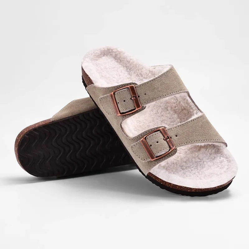 Women's Fleece-Lined Cork Slippers - Indoor & Outdoor Comfort