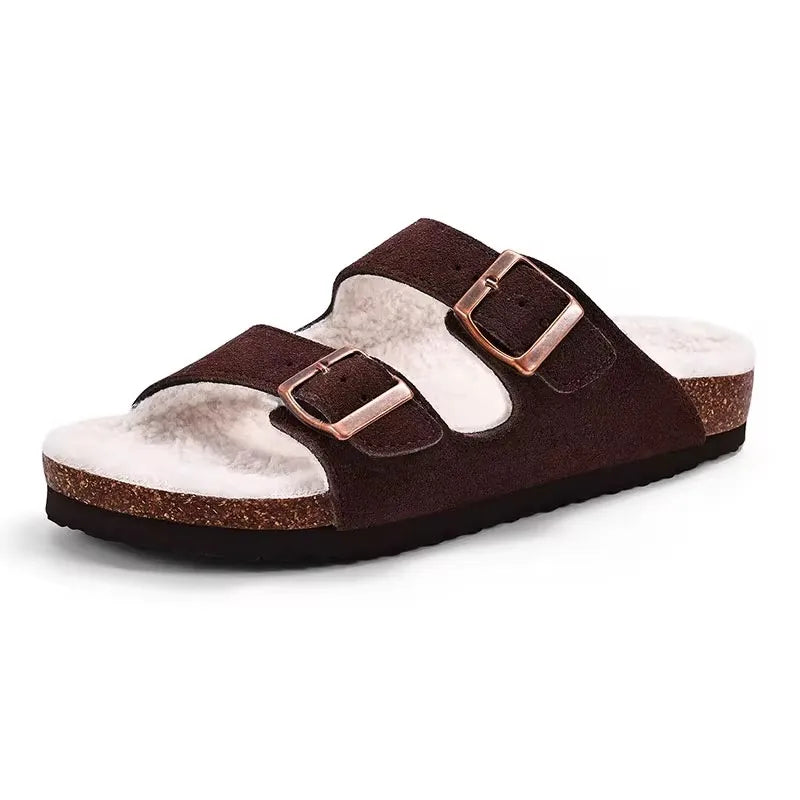 Women's Fleece-Lined Cork Slippers - Indoor & Outdoor Comfort