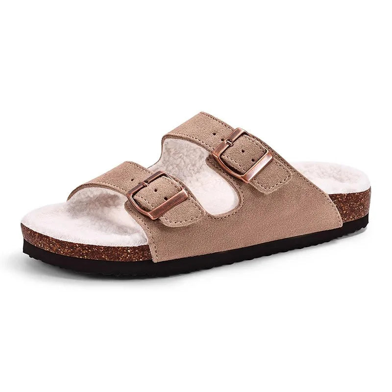 Women's Fleece-Lined Cork Slippers - Indoor & Outdoor Comfort