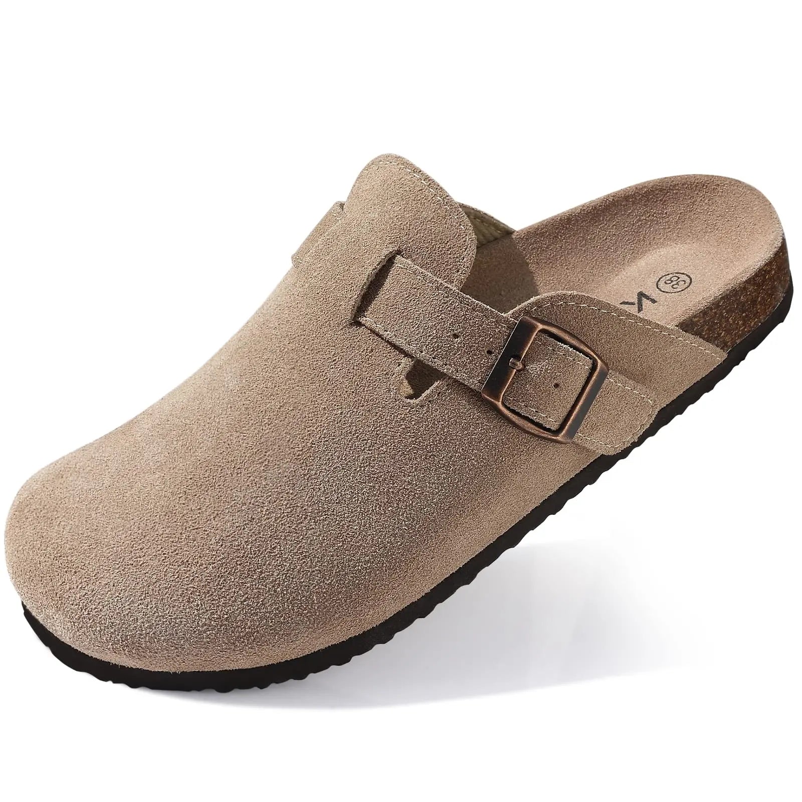 Women's Stylish Suede Clogs with Cork Insole & Arch Support