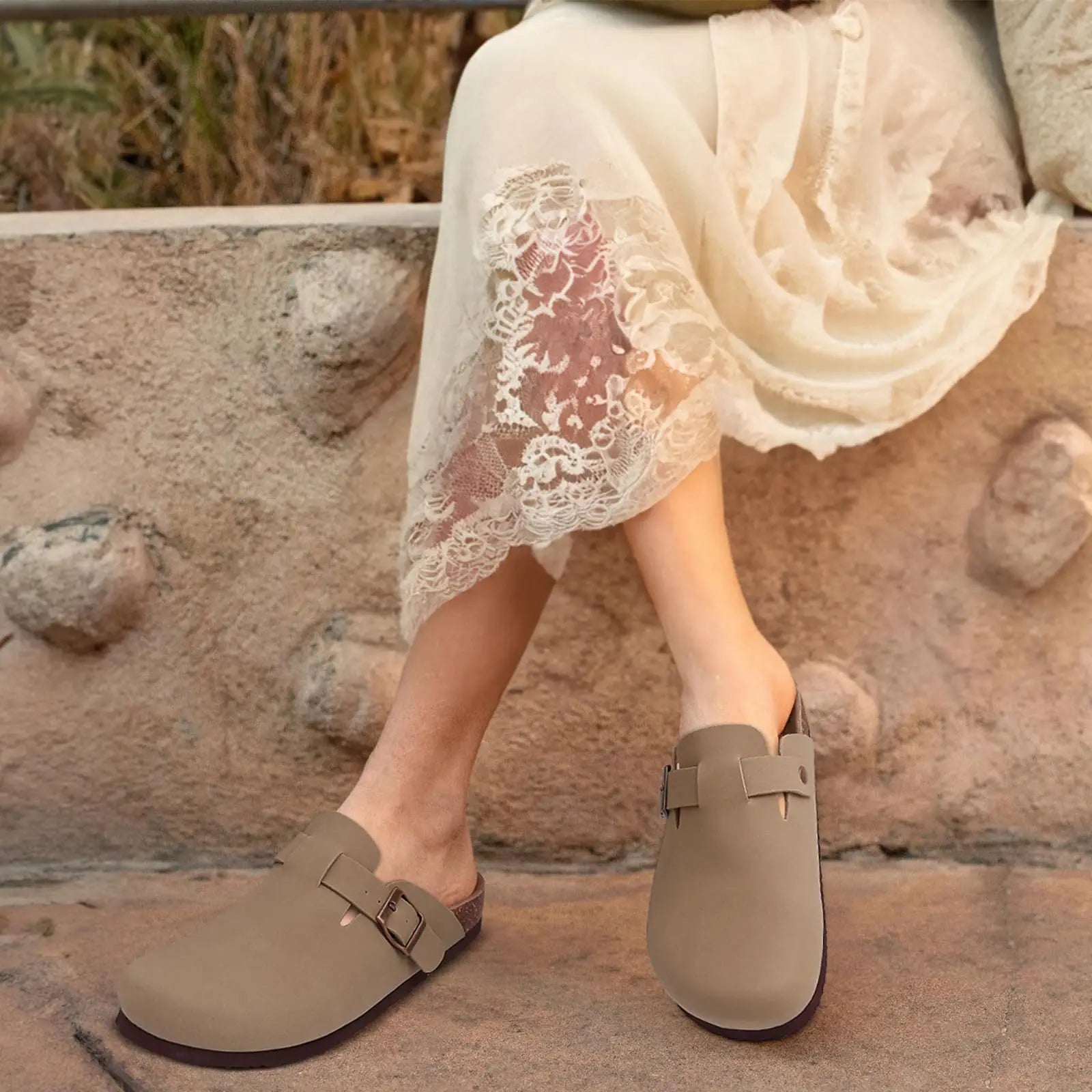 Women's Stylish Suede Clogs with Cork Insole & Arch Support