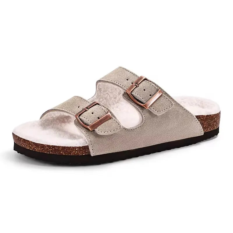 Women's Fleece-Lined Cork Slippers - Indoor & Outdoor Comfort