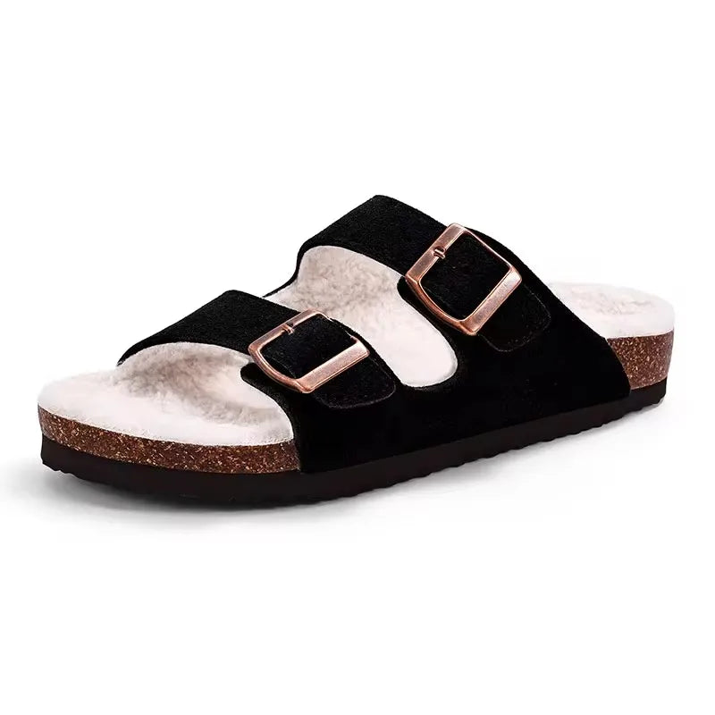 Women's Fleece-Lined Cork Slippers - Indoor & Outdoor Comfort