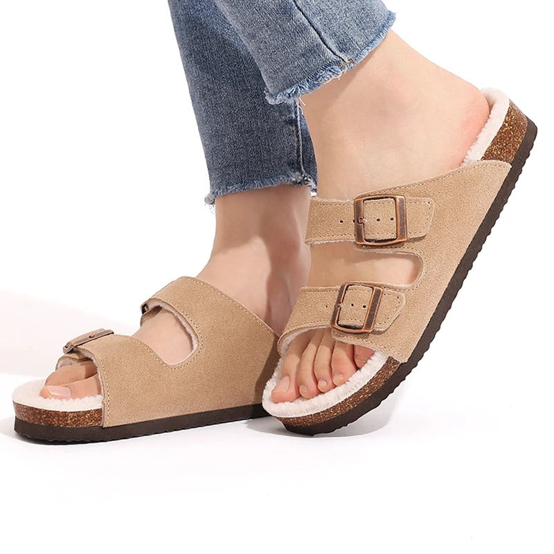 Women's Fleece-Lined Cork Slippers - Indoor & Outdoor Comfort